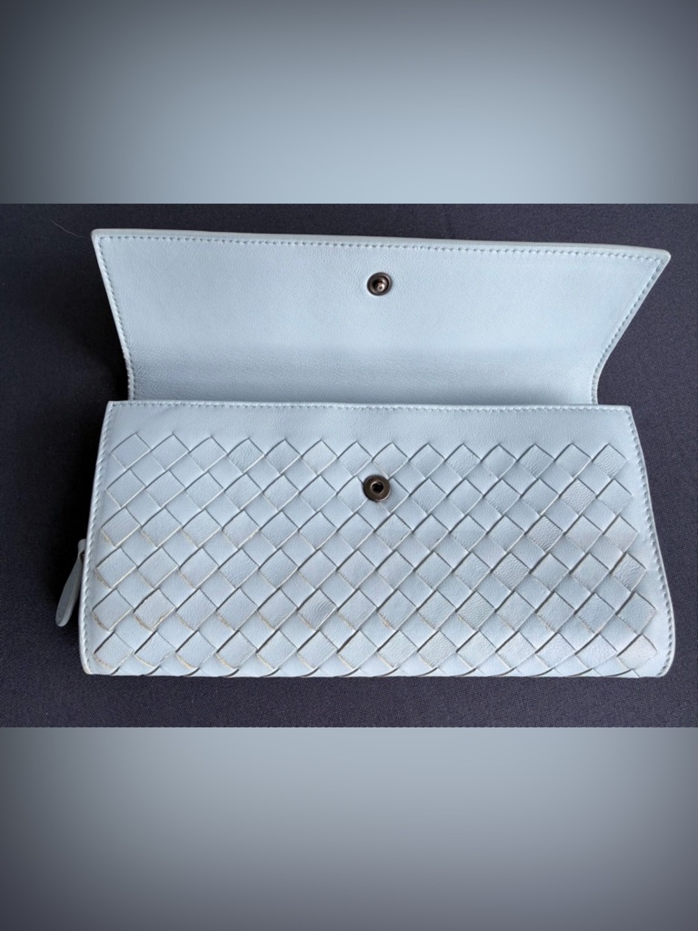Bottega Veneta Light Blue Woven Clutch - Picture 9 of 12